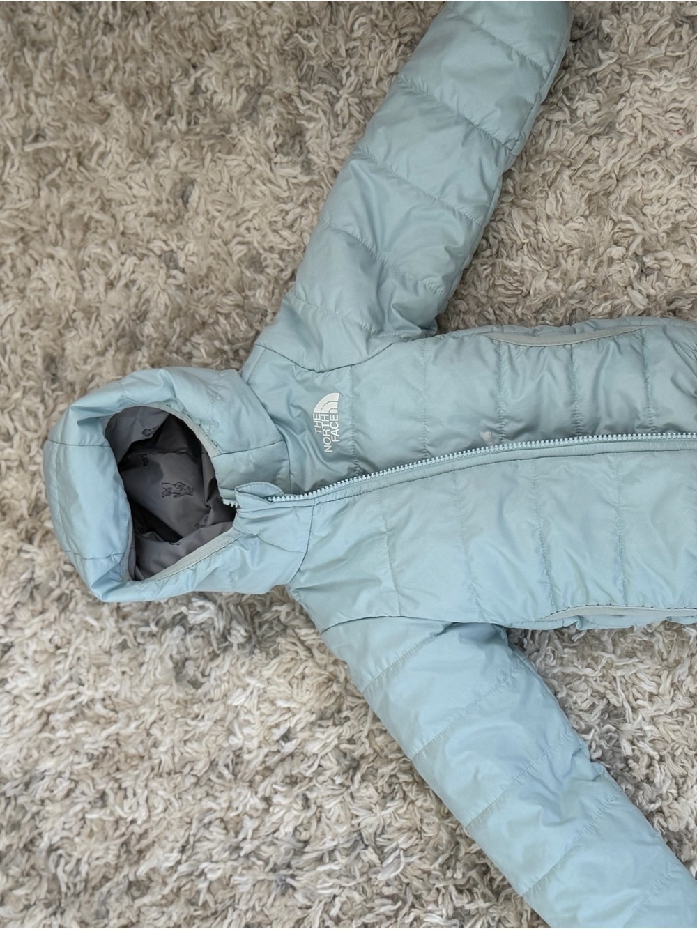 The North Face Light Blue Kids Insulated One-Piece Snowsuit with Hood REVERSIBLE